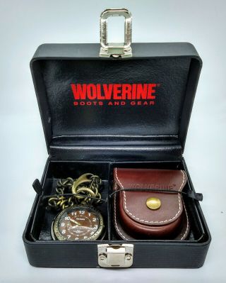 Wolverine Water Resistant Quartz Pocket Watch Leather Belt Clip & Case