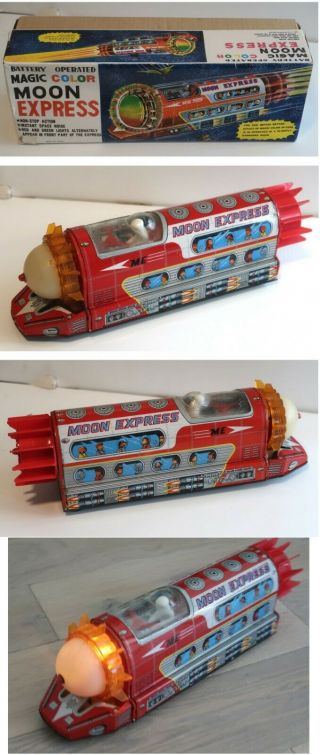 Magic Color Moon Express Train Battery Operated Tin Toy