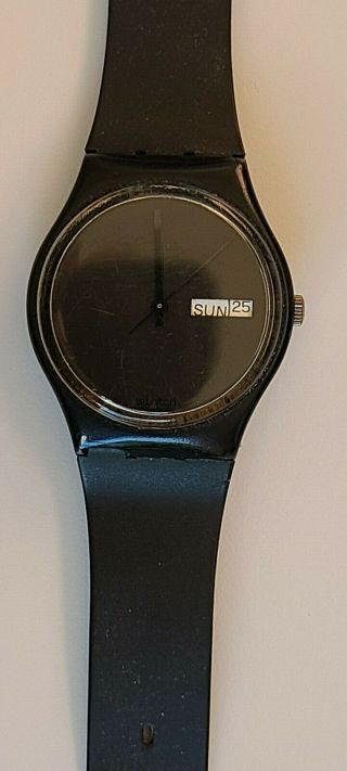 Vintage Swatch Watch - All Black With Day & Date Function - Not