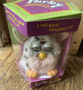 Electronic Furby Model 70 - 800 Grey With Black Spots And Pink Fur Grey Eyes 1998