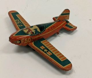 Vtg Made In Japan Tin Litho F - 50 Military Army Air Force Miniature Airplane Toy
