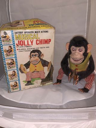 Ck Daishin Japan Battery Operated Musical Jolly Chimp Cymbal Monkey W/ Box 1960s