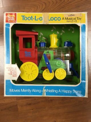 Vintage 1974 Clear Train Whistling Wind Up Toot - L - Oo Loco Train Think & Learn