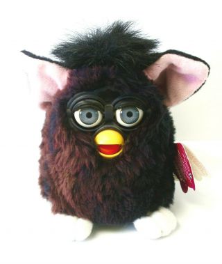 1998 Furby 70 - 800 Electronic Interactive Toy / Black / Grey Eyes / Pink Ears