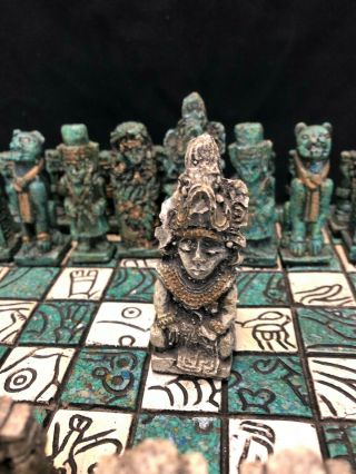 Vintage Mexican Chess Set,  Mexico Mayan Aztec Stone Composite 11 