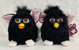 2 Vintage 1998 Black Furby Witches Cat Brown Eyes Talking Generation One