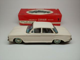 Vintage 8” Bandai 1962 Chevrolet Corvair Tin Friction Car,  No 814,