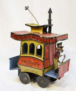 1922 Vintage Toonerville Trolley Tin Wind Up Toy Fontaine Fox German