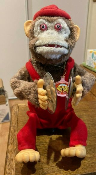 Vintage Musical Jolly Chimp Red Overalls,  Mechanical Cymbals -