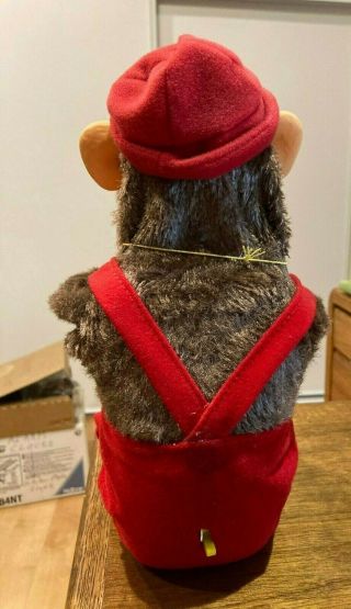 Vintage Musical Jolly Chimp Red Overalls,  Mechanical Cymbals - 3