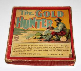 Early 1890 Milton Bradley The Gold Hunter Game Complete W/ Box Gold Rush Days Ga