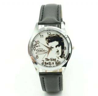 Elvis Presley The King Of Rock & Roll Leather Analog Quartz Wristwatch Black