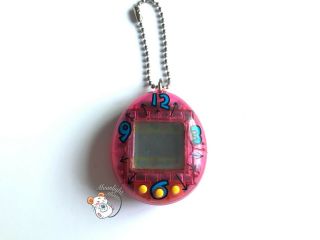 Tamagotchi Gen 1 P1 Transparent Pink Clock Bandai Japan 1996 (