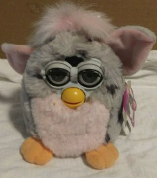 Vintage Furby 1998 Model 70 - 800 Gray With Black Spots Pink Belly.