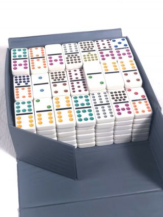Cardinal Double 15 Dominoes Color Dot With Vinyl Case - Complete 136 Domino Set