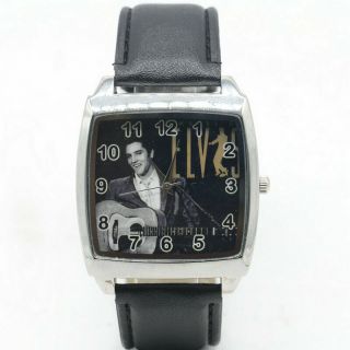 Elvis Presley The King Of Rock Leather Quartz Steel Square Wrist Watch Black