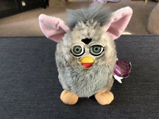 Furby All Gray White Pink Ears Vintage 1998 Model 70 - 800 And W/tag