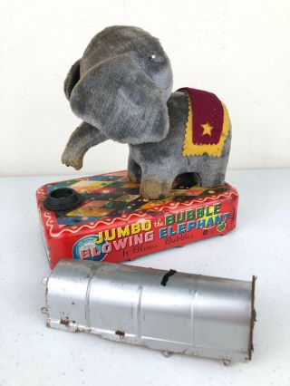 Vintage Jumbo The Bubble Blowing Elephant Tin Litho Battery Toy Japan