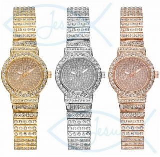 Ladies Small Rhinestone Round Face Silver / Gold / Rose Gold Bracelet Watch