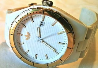 Mens Adidas Quartz Watch White Body With Gold Tone Accents White Band Adh2026