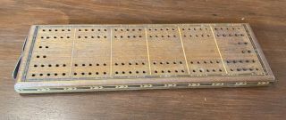 Vintage Inlaid Wood Cribbage Board,  14 "