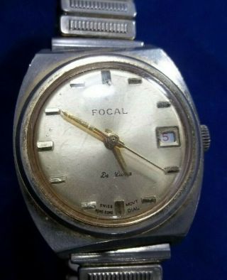 Focal De Luxe Vintage Swiss With Date At 3:00 Marker Runs At First Windup
