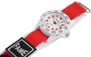 Damen Kinder Sport Armbanduhr Textil Klettband Klettverschluss Weiss/rot