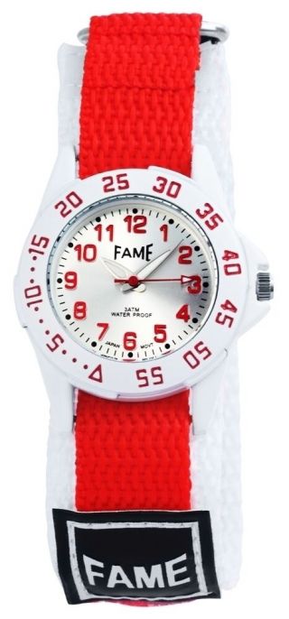 Damen Kinder Sport Armbanduhr Textil Klettband Klettverschluss Weiss/Rot 2