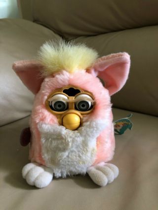 . 1999 Furby Babies Peachy Pink And White With Yellow Hair