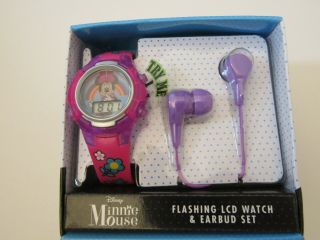 Disney Minnie Mouse Digital Kids Light Up Watch And Earbuds Set Mn40018