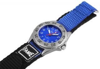 Damen Kinder Sport Armbanduhr Textil Klettband Klettverschluss Blau/schwarz