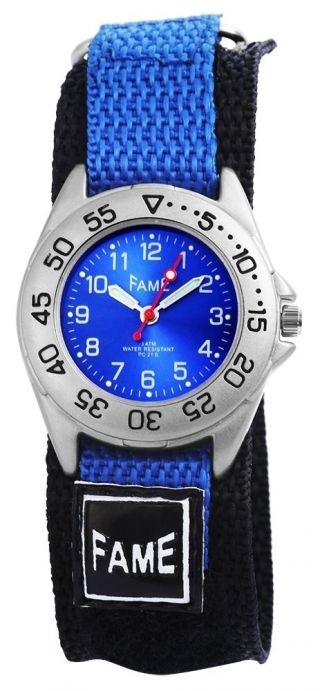 Damen Kinder Sport Armbanduhr Textil Klettband Klettverschluss Blau/Schwarz 2