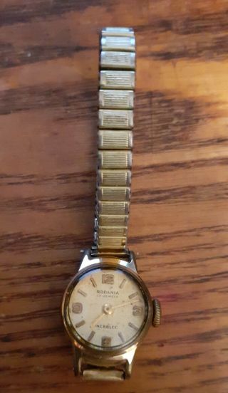 Old 10k Plated Case Ladies Rodania 17 Jewels Swiss Made Wrist Watch For Spares