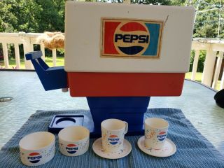 Vintage Pepsi Toy Dispenser With Plastic Dish Set