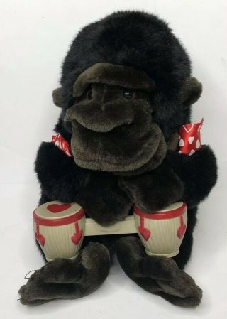 Gemmy Plush Bongo Drum Black Gorilla Toy Animated Musical Love Machine 12”