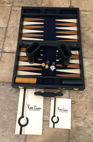 Vintage 1970s Pierre Cardin Backgammon Game Set In Leather & Fabric Brief Case