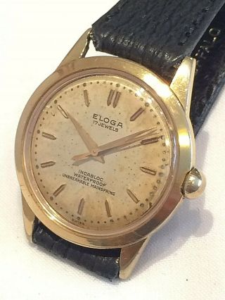 Vintage Swiss Gold Plated Eloga 17 Jewels Mens Dress Watch