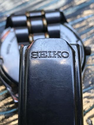 Vintage Seiko Sports 50 Day - Date Men ' s Two - Tone Black Dial Watch 7N43 - 9A00 3