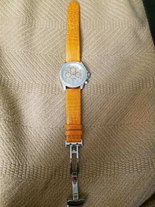 Anne Klein Diamond Swiss,  Orange Leather Wrist Watch For Women