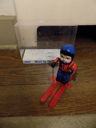 Retro Schylling Wind Up Tin Toy Boy Skier So Cute Upsr