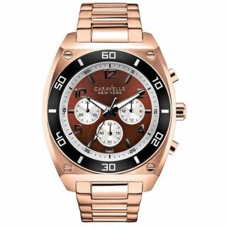 Caravelle Chronograph Brown Dial Rose Gold Stainless Steel Men 