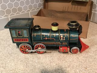 Vintage Battery Operated Mystery Action Western Special Locomotive Tin Train