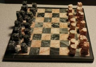 Marble Stone Onyx Chess Set 32 Piece,  Marble Board Hand Carved 6.  75 " Artisan