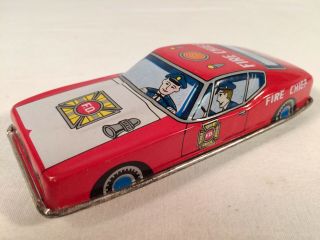 Lucky Toy Tin Litho Toy Friction Ford Mustang Fire Chief Car Japan 1960s