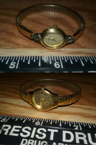 2 Bulova Caravelle Womens Gold Round Watches With Flex Bands Perfect