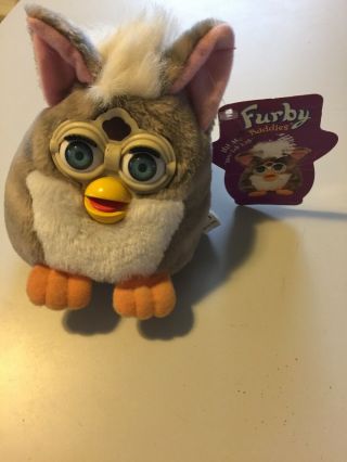 " 1999 Furby Buddies Gray Stripped Blue Eyes Plush Bean Bag Toy Tiger Ltd "