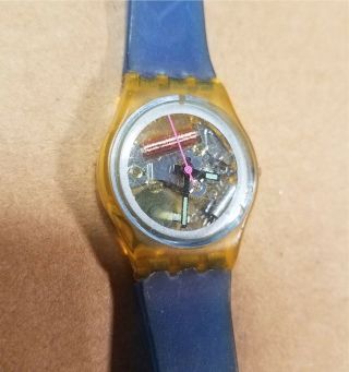 Swatch Watch “blue Bay” 1988 Womens Lk106 80’s Vintage Neon/clear Non -