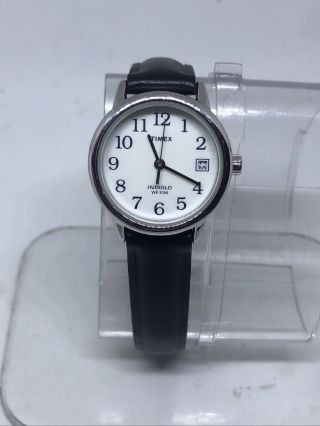 Timex Women’s T2h331 Silver Tone Black Leather Analog Watch 21