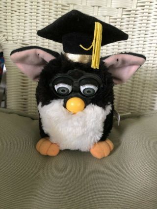 . 1999 Furby.  Graduate Furby Black And White.  1 Tag Attached.