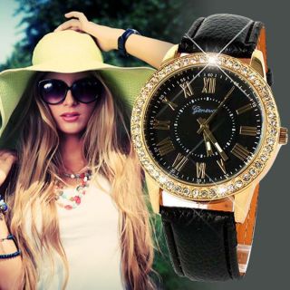 Luxury Fashion Women Watches Stainless Steel Analog Leather Quartz Wrist Watch